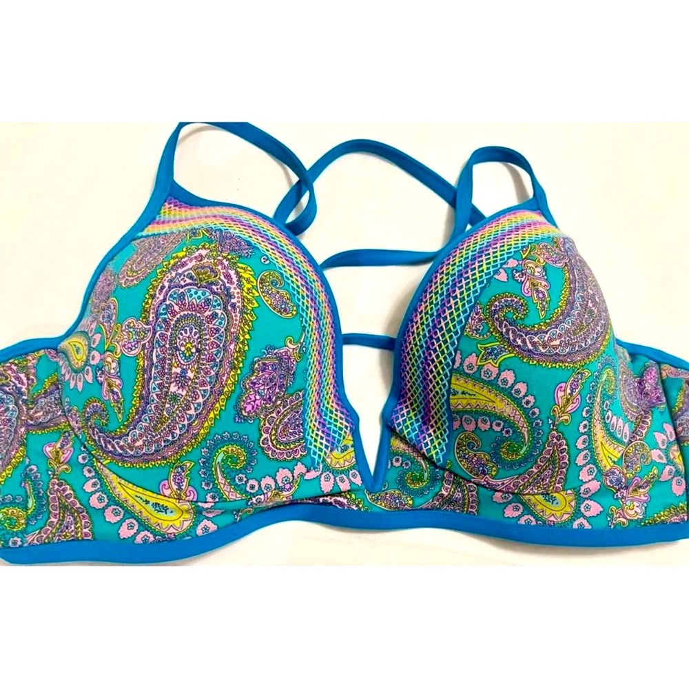 Shade Shop Adorable Swim Bikini Top "Strappy Back" Boho Hippy Padded Bra 38C